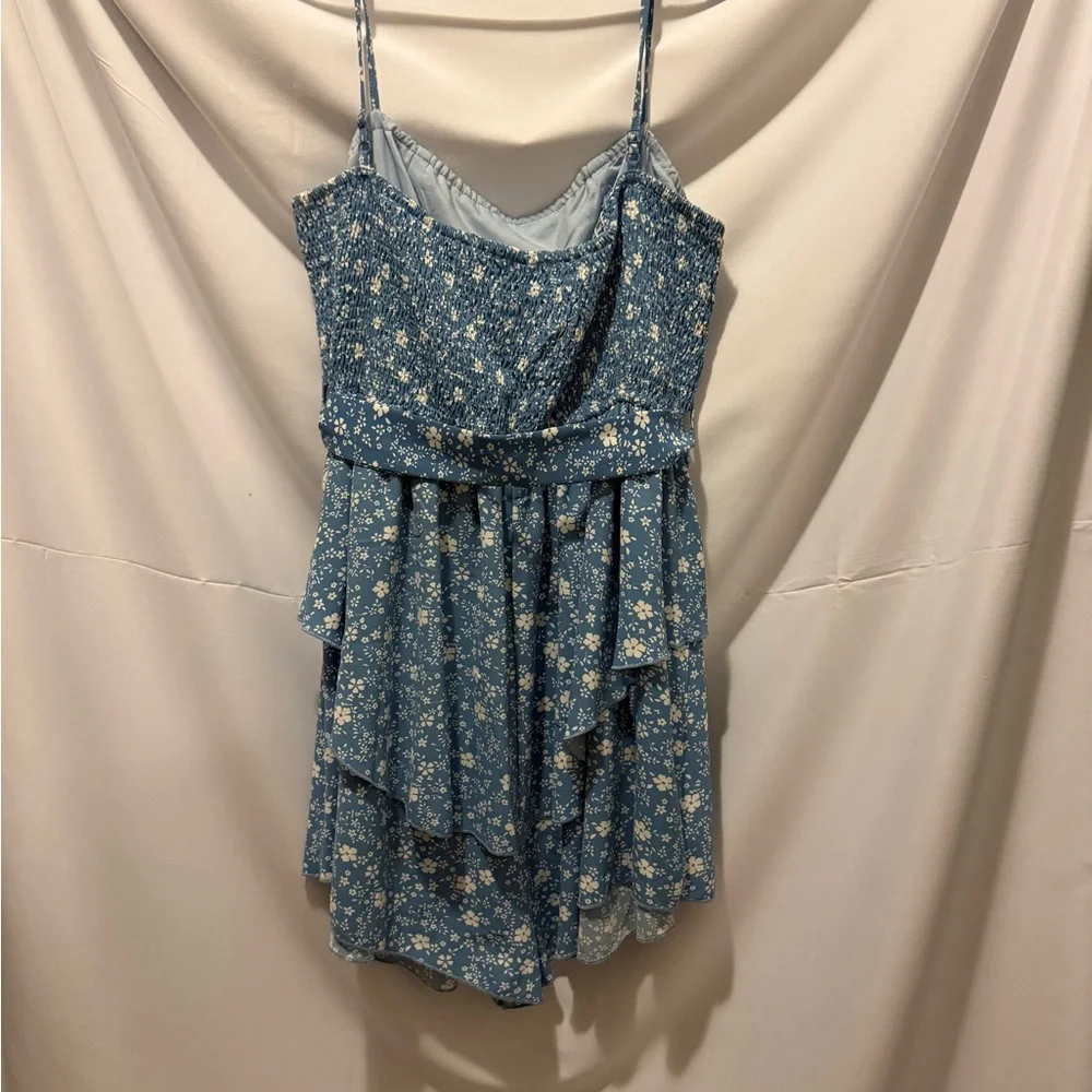 Floral Blue Ruffled Romper - Picture 2 of 3